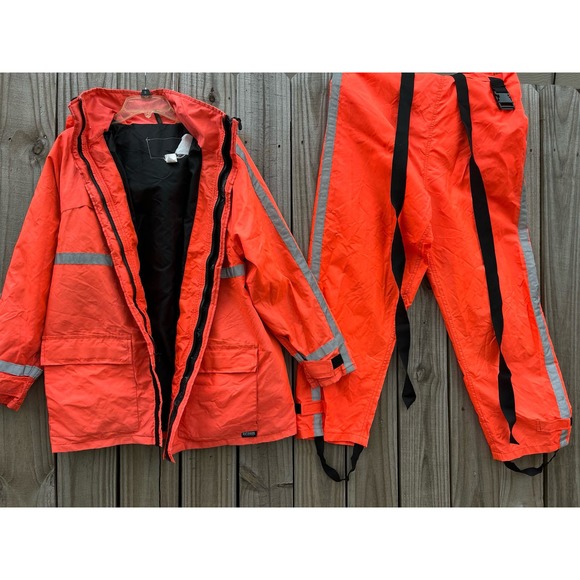 Vintage protective fire fighter outfit bright neon reflectors - Picture 1 of 13